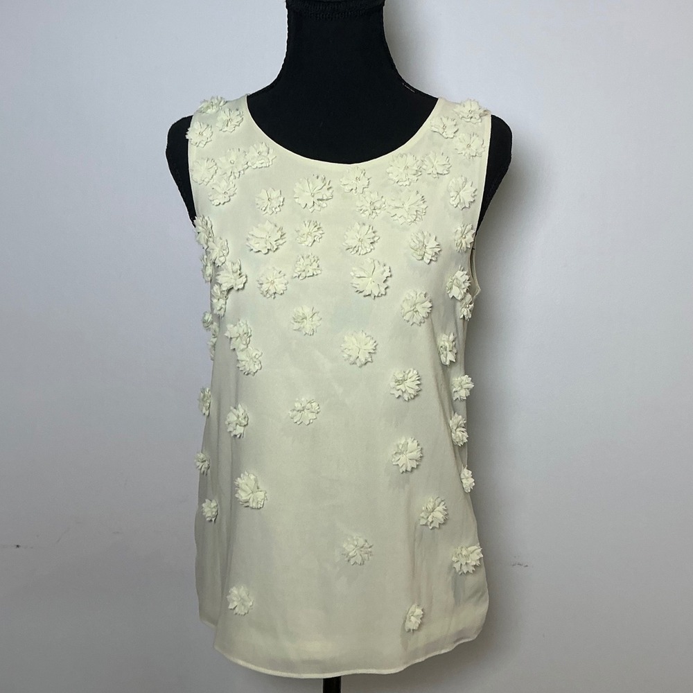 Mint Green Embellished 3D Floral Applique Pearl Blouse Tank Top Loft Medium MP